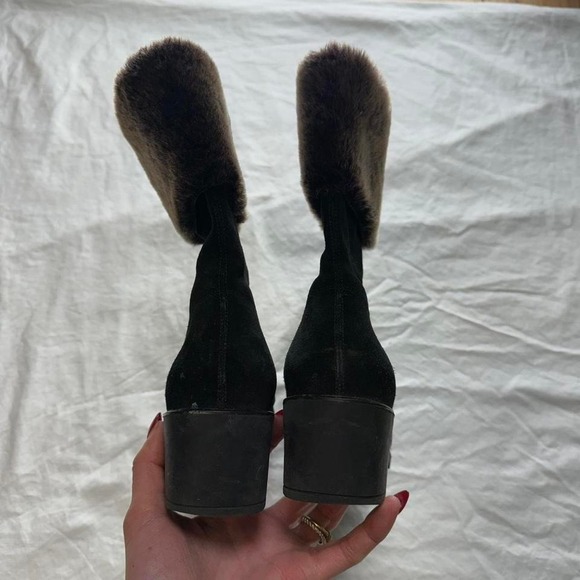 Salvatore Ferragamo Black Suede Boot with Faux Fur Cuff Sz 7.5 (2A — narrow) - Picture 4 of 8